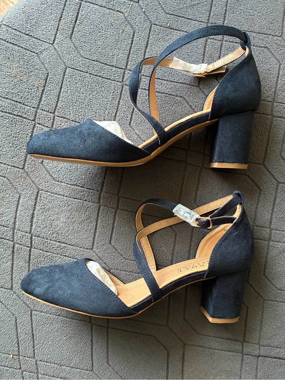 Journee Collection Women’s Foster Navy Suede Ankle Strap Block Heels - Picture 4 of 10